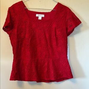 Liz Claiborne lined lacy red top square neck cap sleeve shaped waist size pm NWT